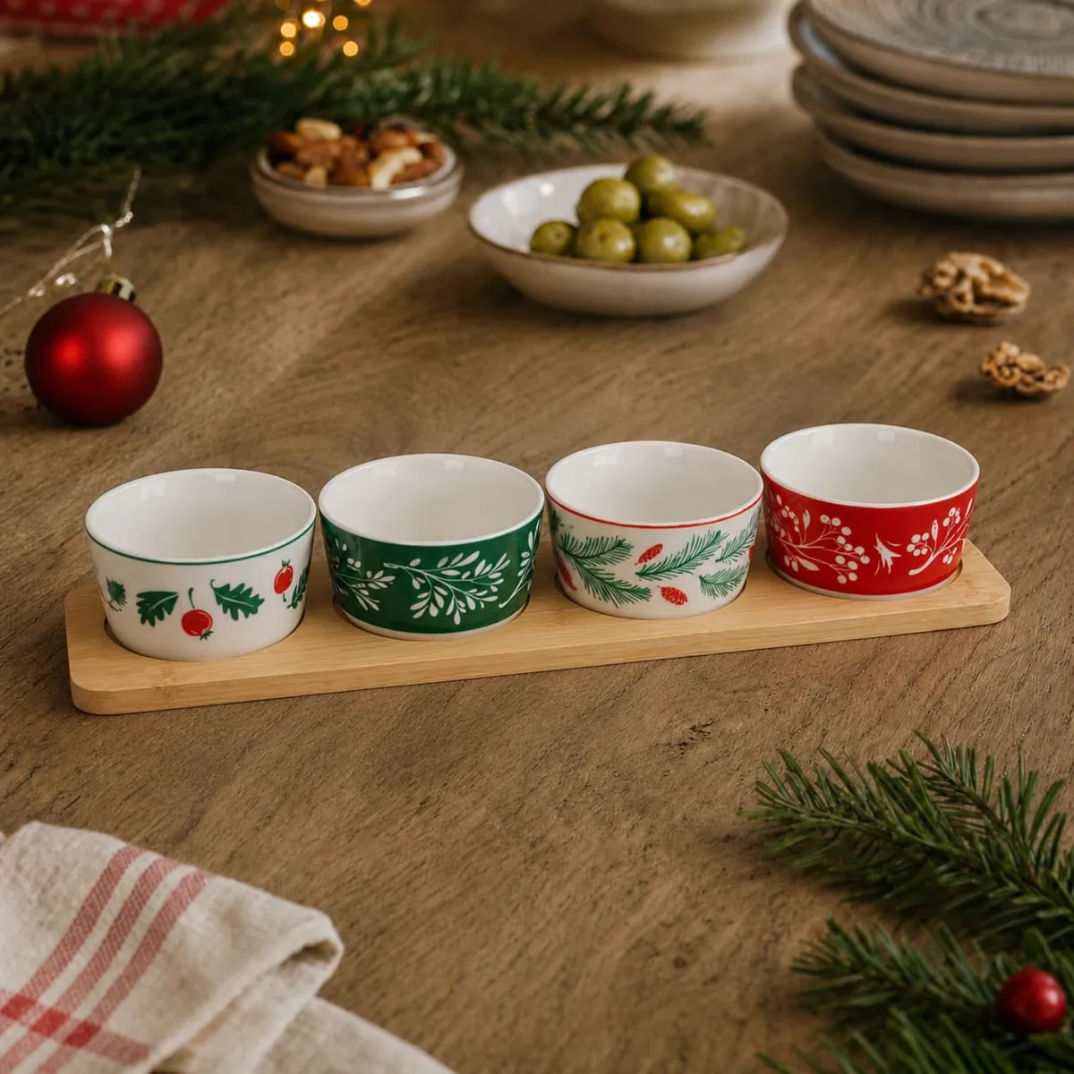 Set per tapas 4 ciotole (40 x 15 cm) Aperitivo festivo Multicolore