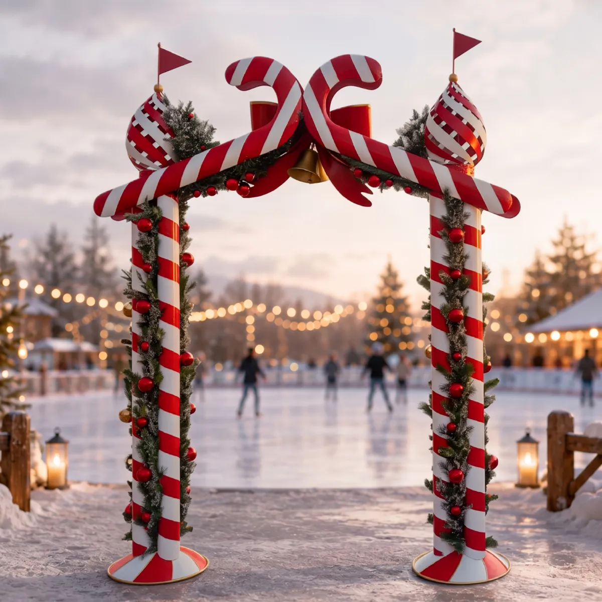 Arco natalizio decorativo gigante in metallo (H270 cm) Porta del Polo Nord Rosso e bianco