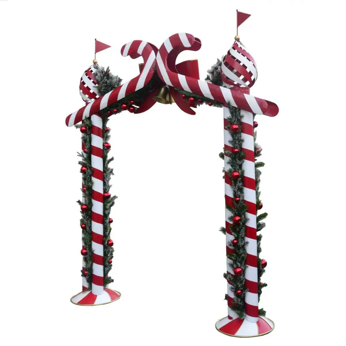 Arco natalizio decorativo gigante in metallo (H270 cm) Porta del Polo Nord Rosso e bianco