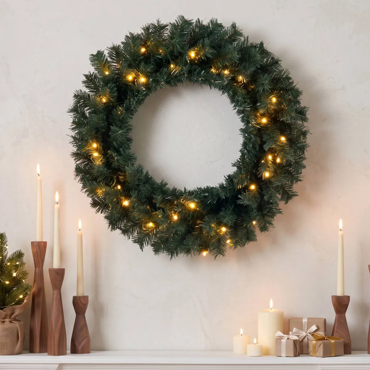 Corona di Natale luminosa (D60 cm) Royal Verde e bianco caldo