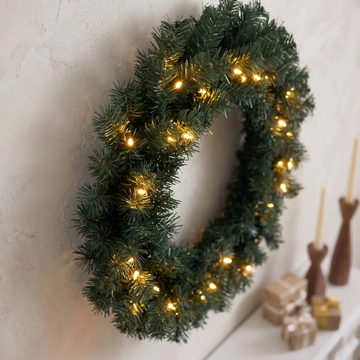 Beleuchteter Weihnachtskranz (D60 cm) Royal Grün und Warmweiß