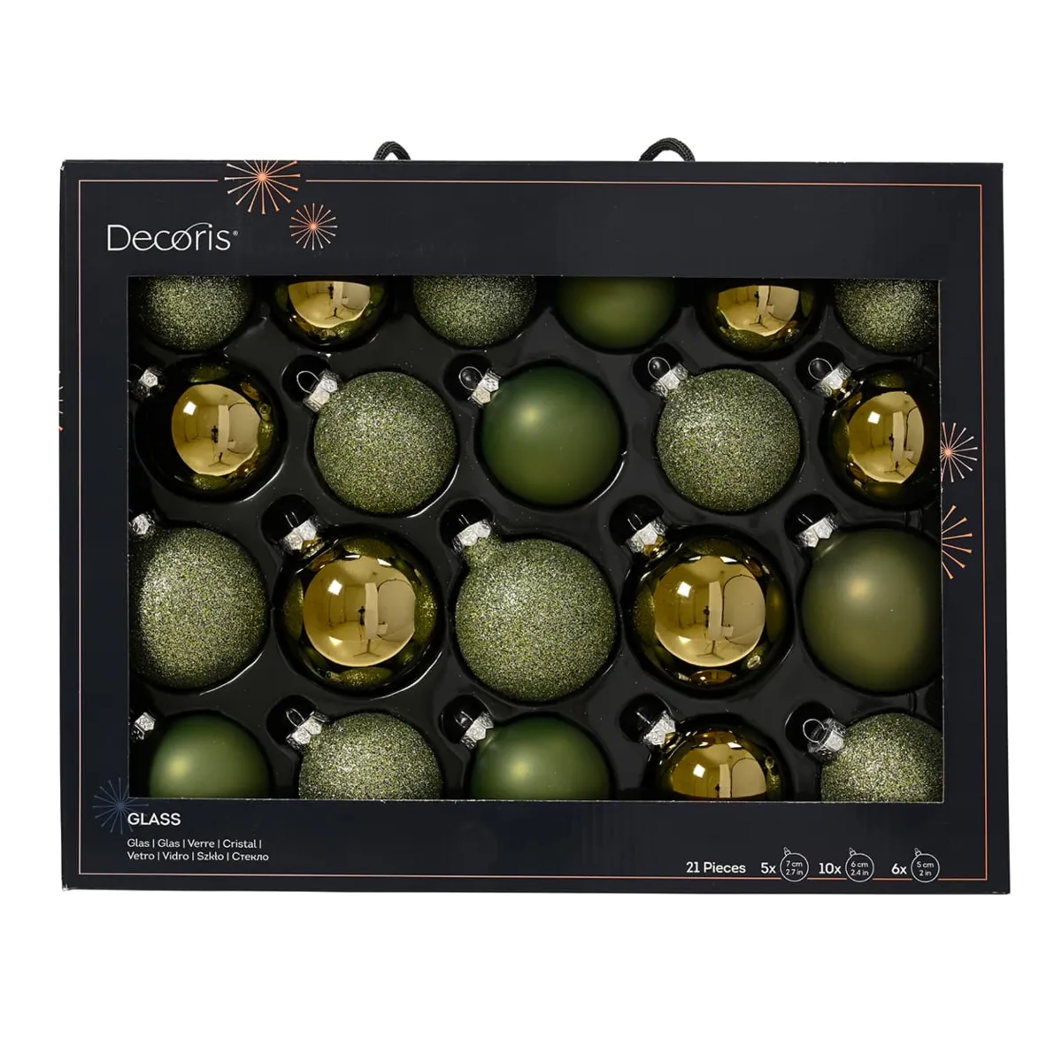Set di 21 palline di Natale in vetro assortite Cristallo Verde rosmarino