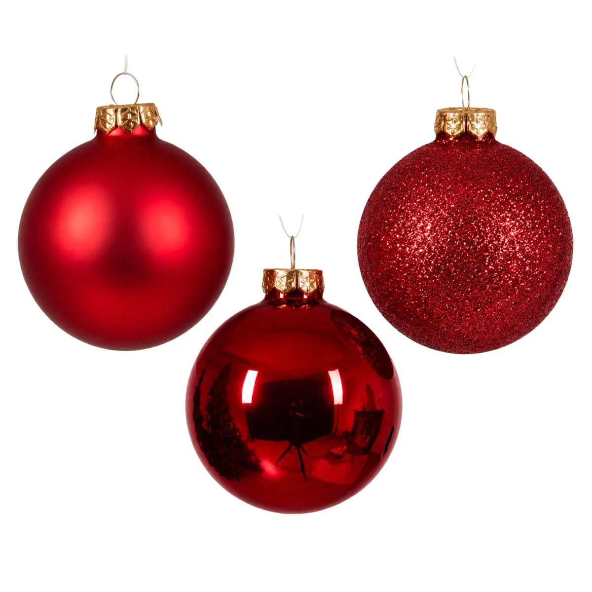 Set di 21 palline di natale in vetro assortite Cristallo glitterato Rosso