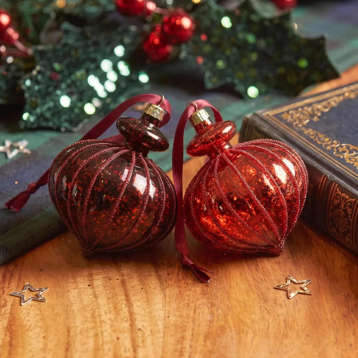 Lot de 12 boules de Noël (D80 mm) Opaline Rouge et bordeaux