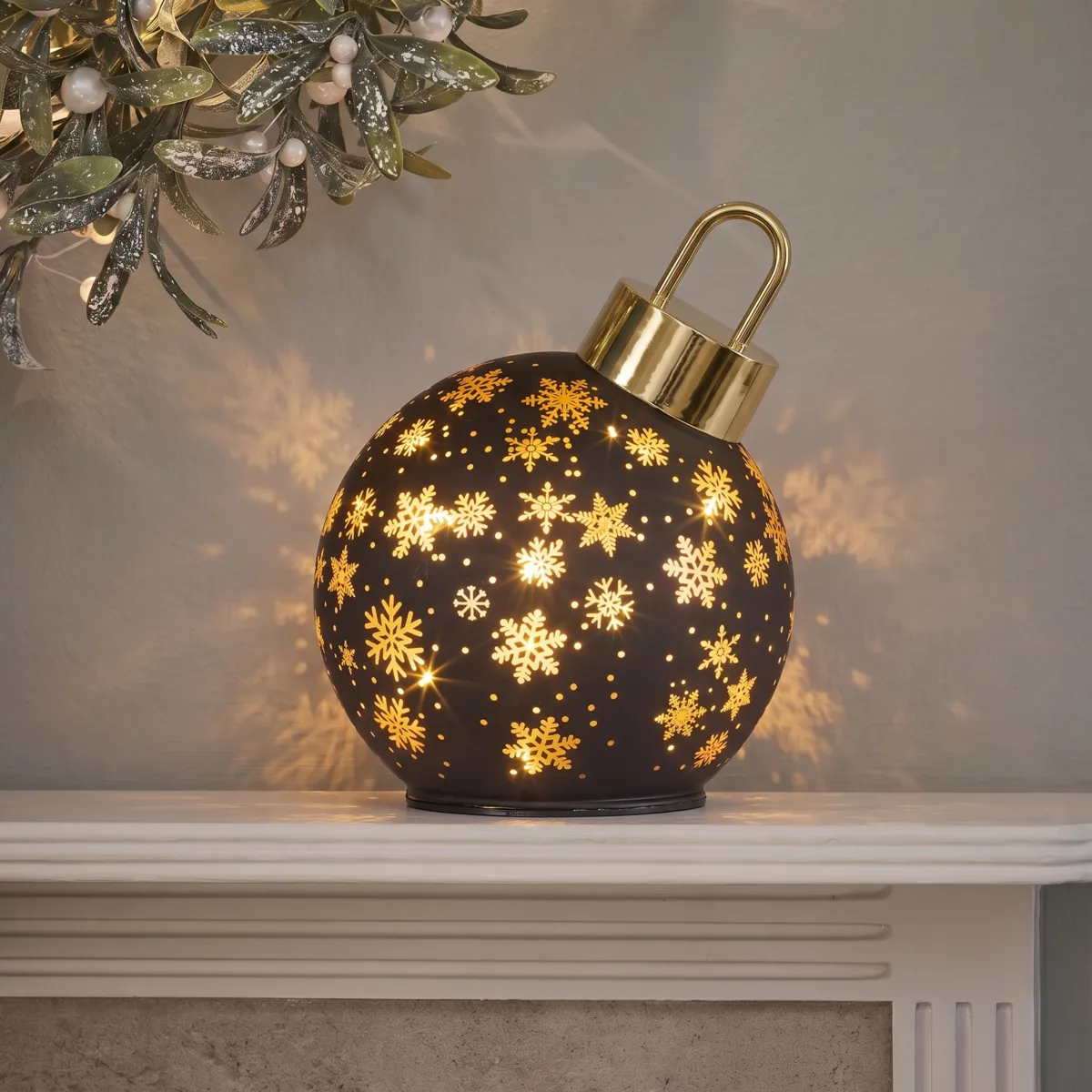 Palla luminosa rotante in vetro 15 LED (D14 cm) Notte stellata Grigio e oro