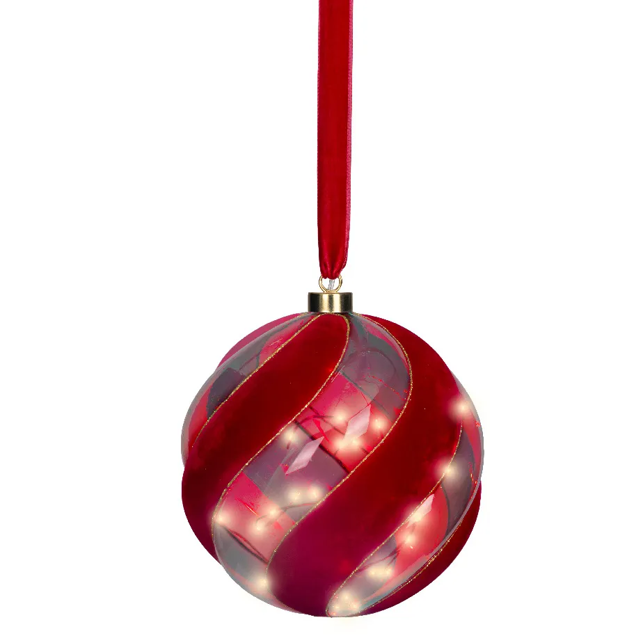 Addobbo natalizio luminoso da appendere con pile 40 LED (D20 cm) Sfera di Venezia Rossa
