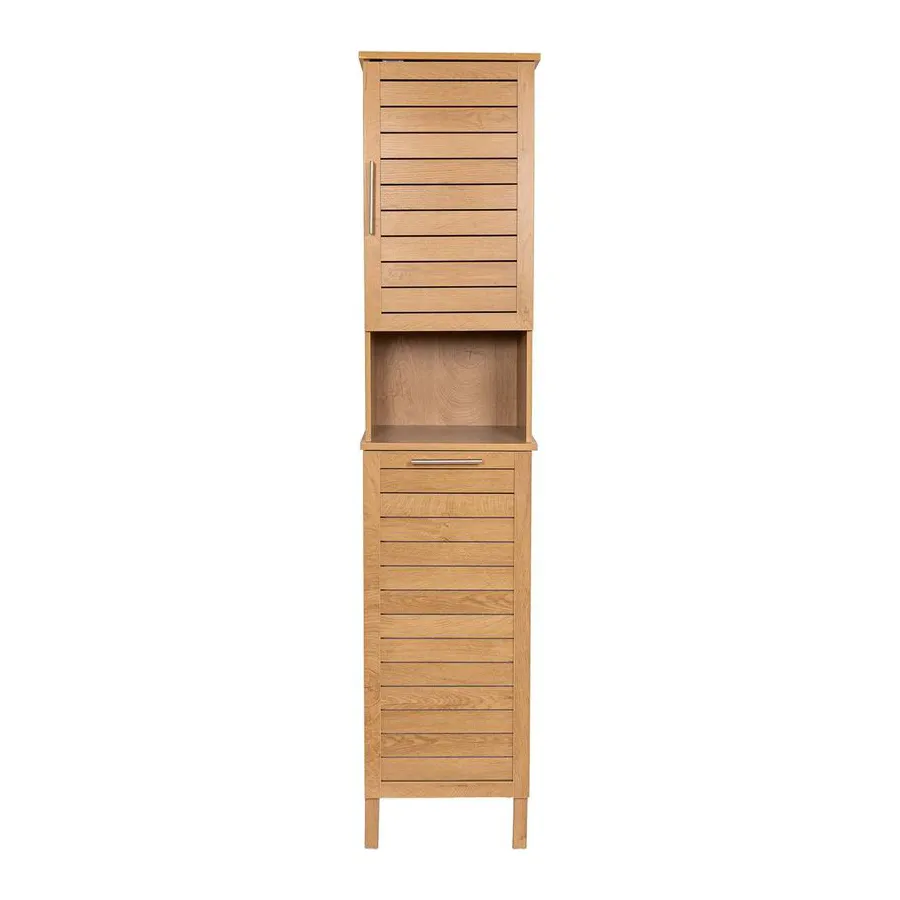 Mobile colonna bagno con cesto per biancheria integrato in legno (173 x 38 cm) Colonial Naturale