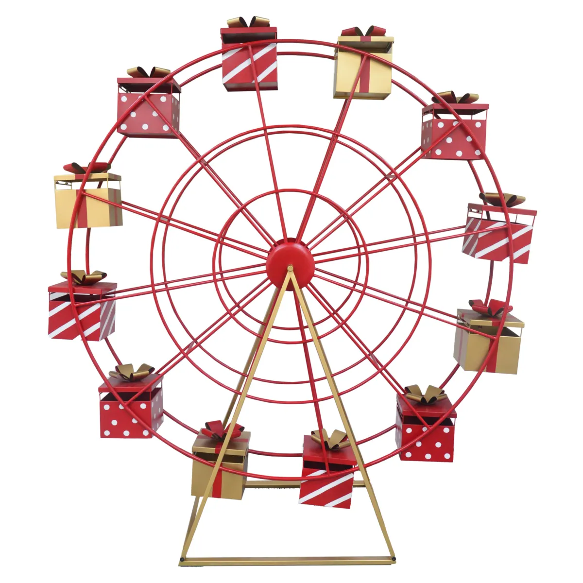 Grande ruota decorativa gigante in metallo (H177 cm) Regali di Natale Rosso e dorato