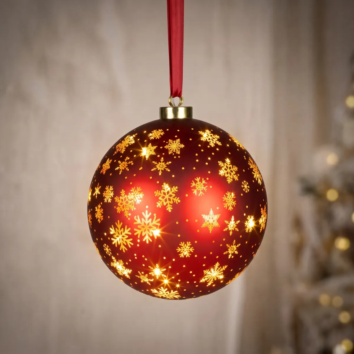 Decorazione luminosa a pile 20 LED (D19 cm) Fiocchi e stelle Rosso