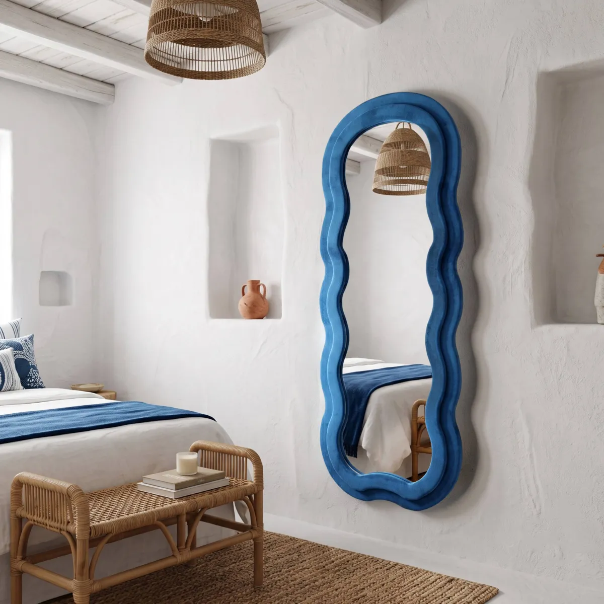 Specchio da parete rettangolare in velluto (60 x 160 cm) Facet Blu