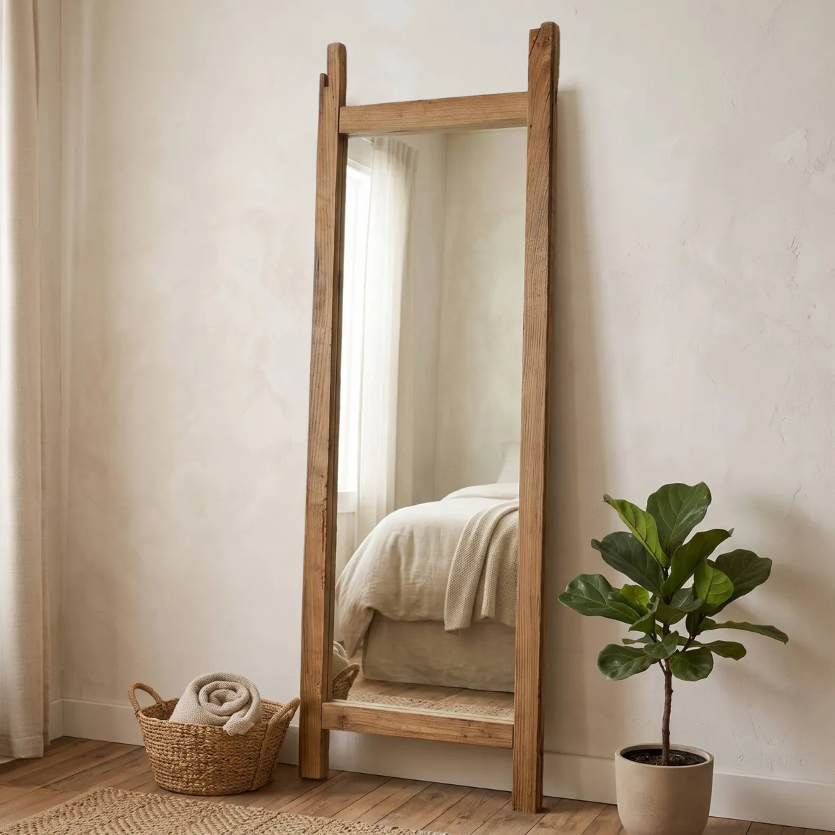 Specchio da parete rettangolare in legno riciclato (52 x 174 cm) Okra Naturale
