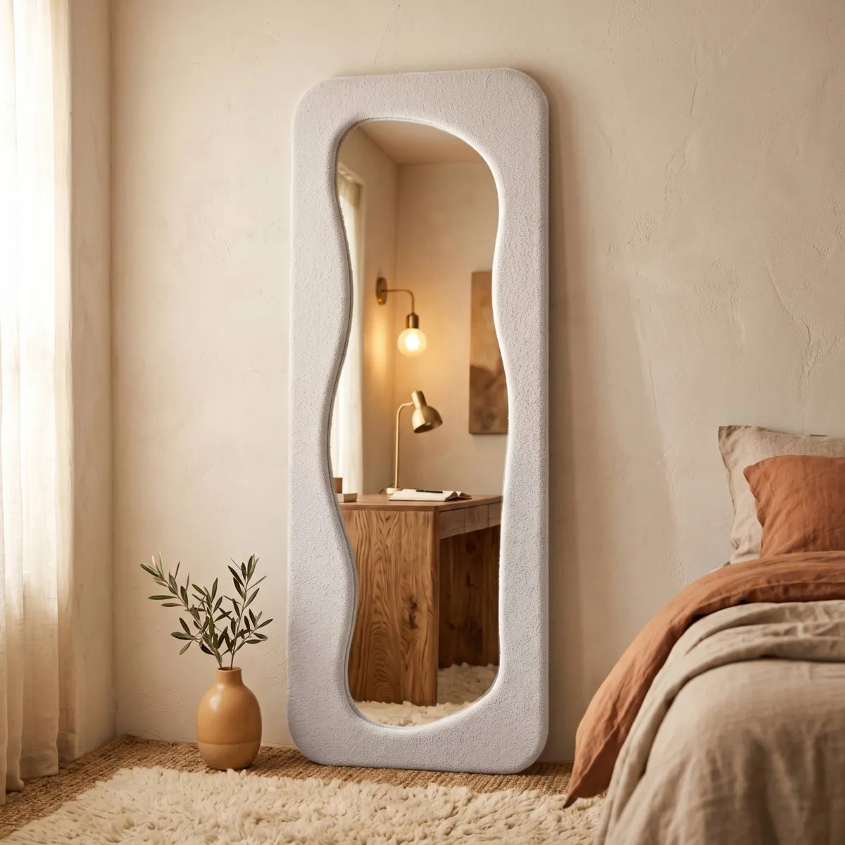Specchio da parete rettangolare in velluto (60 x 160 cm) Velis Bianco