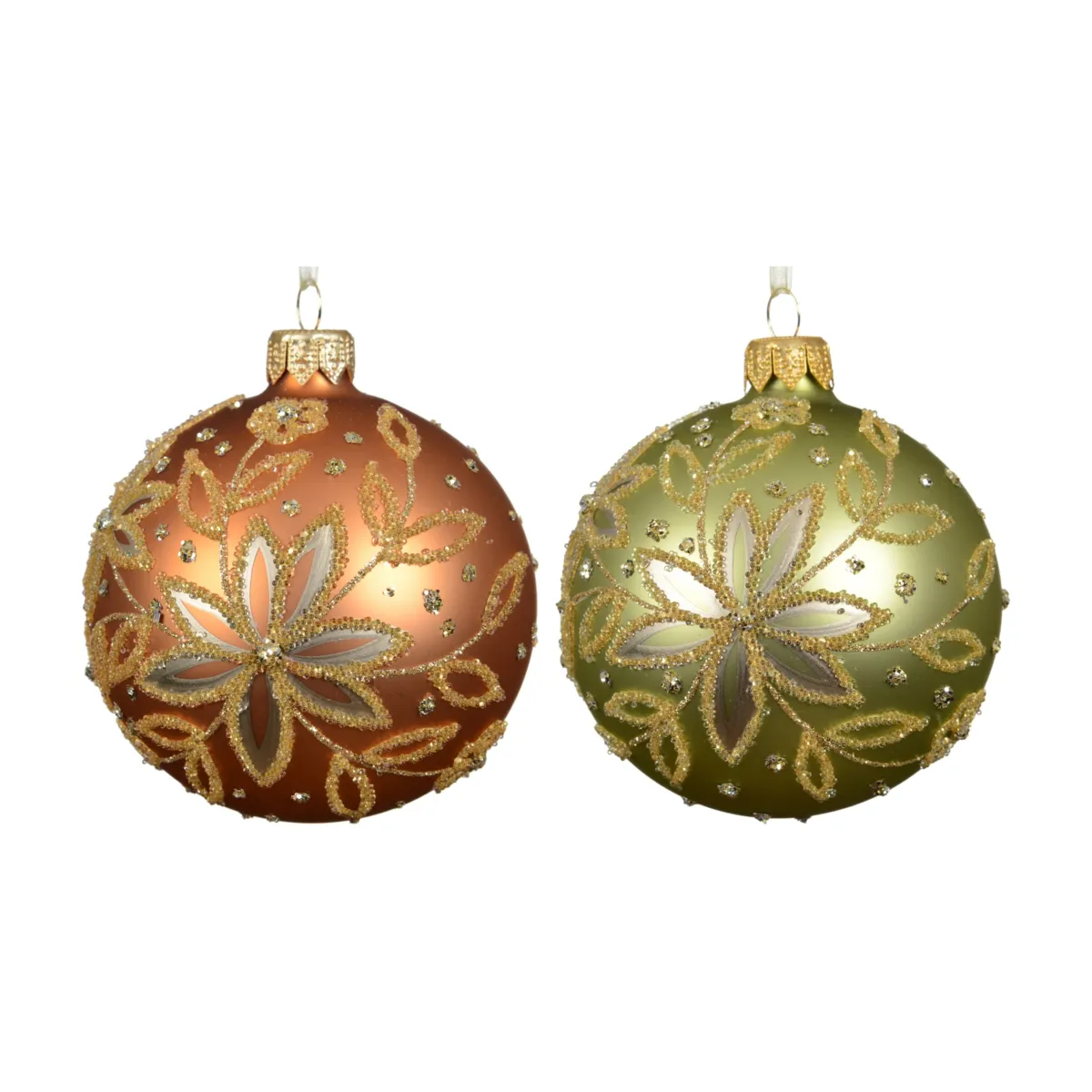Set di 6 palline di natale in vetro (D80 mm) Cornovaglia Pistacchio e cognac