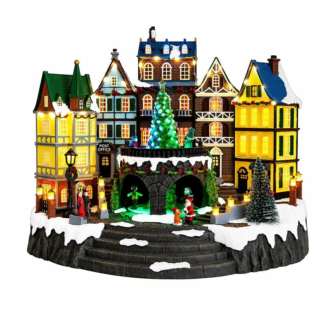 Villaggio di Natale luminoso animato e musicale (H32 cm) Borgo festivo e albero luminoso