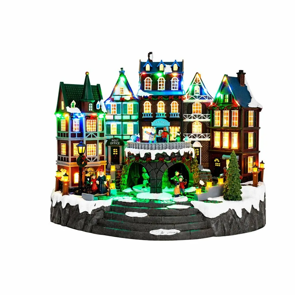 Villaggio di Natale luminoso animato e musicale (H32 cm) Posto festivo Incantato