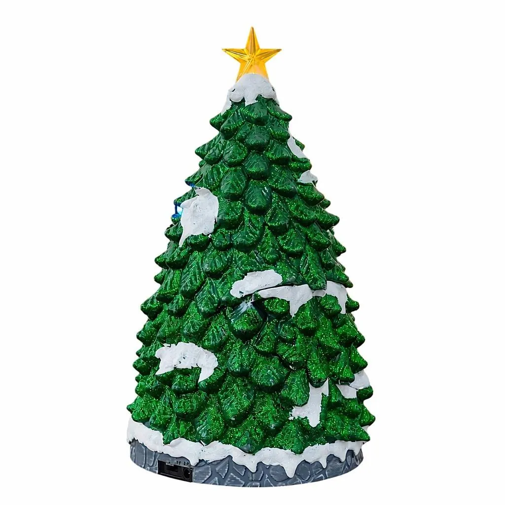 Villaggio di Natale luminoso, animato e musicale a pile (H40 cm) Albero, slitta e trenino