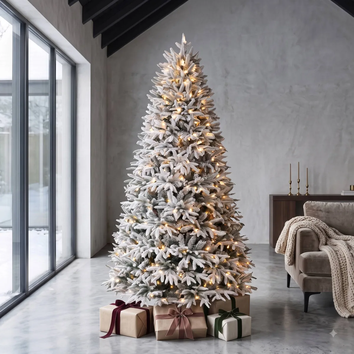 Albero di Natale artificiale luminoso 320 LED (H180 cm) Lucania Verde innevato e bianco caldo