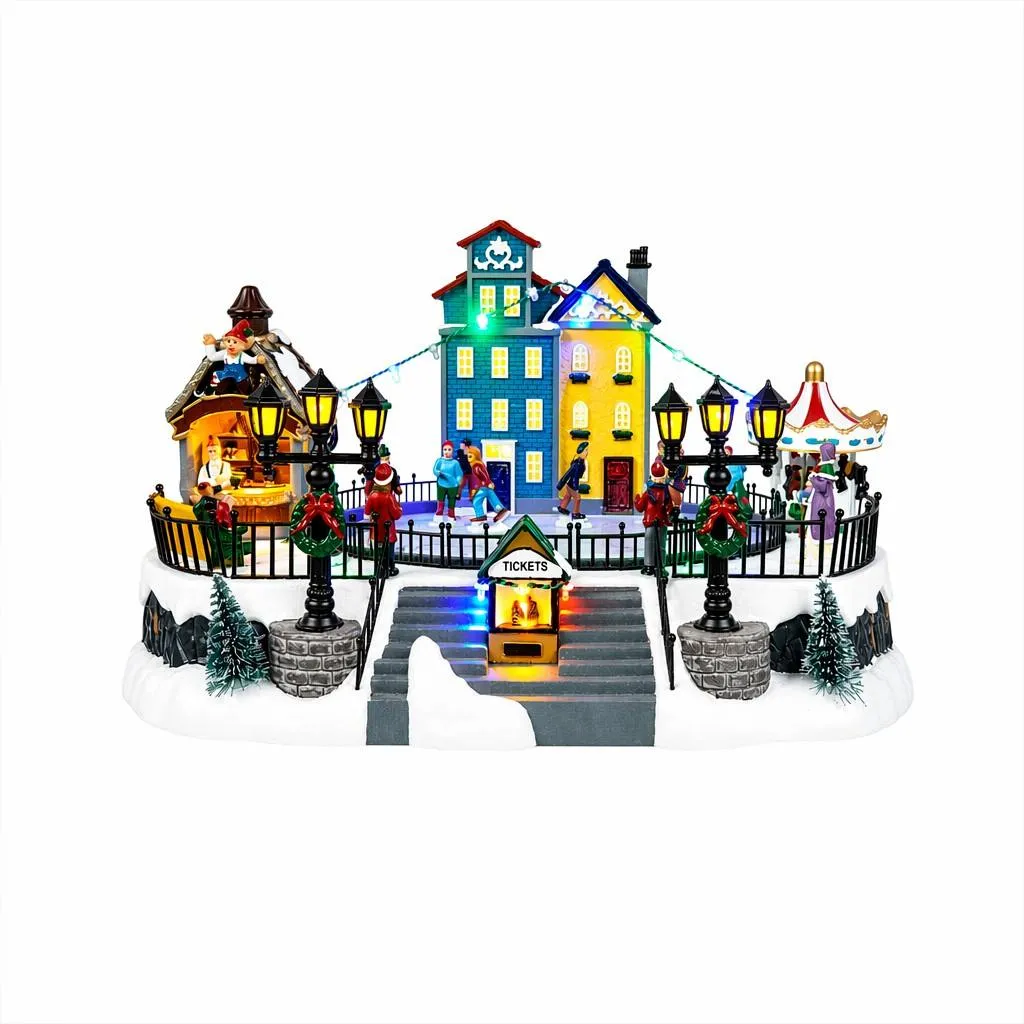 Villaggio di Natale luminoso animato e musicale (H22 cm) La pista di pattinaggio di Natale