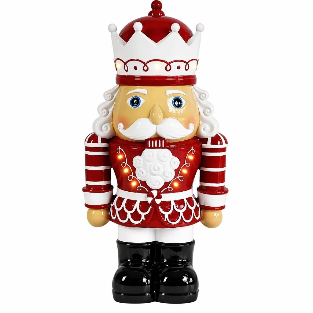 Schiaccianoci luminoso a pile 9 LED (H48 cm) Ebenezer Rosso e bianco