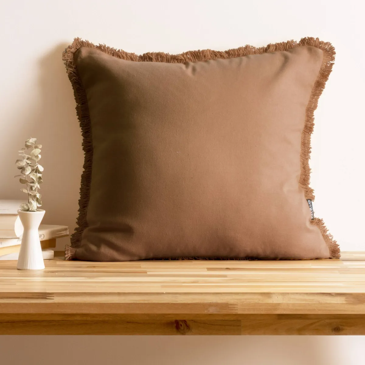 Cuscino quadrato in cotone (45 x 45 cm) Pixel frange Camel