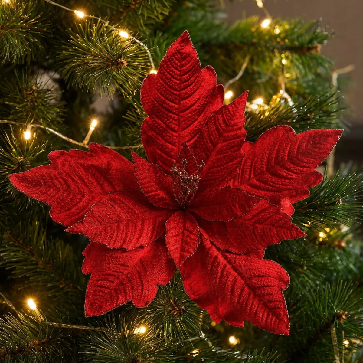 Stella di Natale su gambo in velluto (D50 cm) Magia Rossa