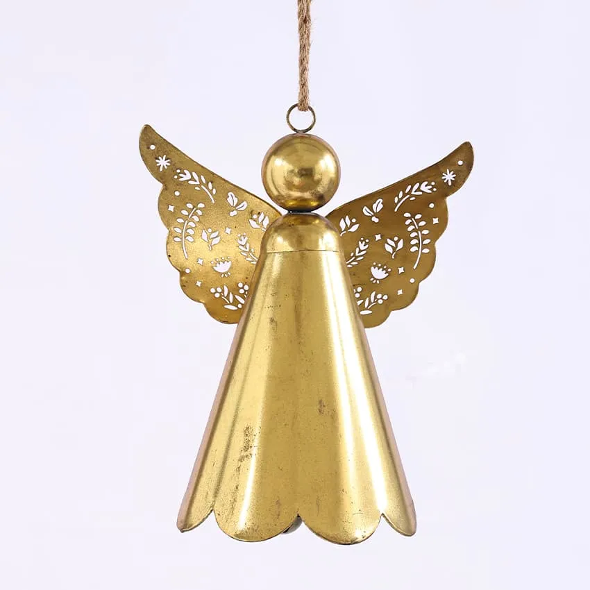 Sospensione decorativa natalizia in metallo (H47 cm) Angelo Celeste Dorato