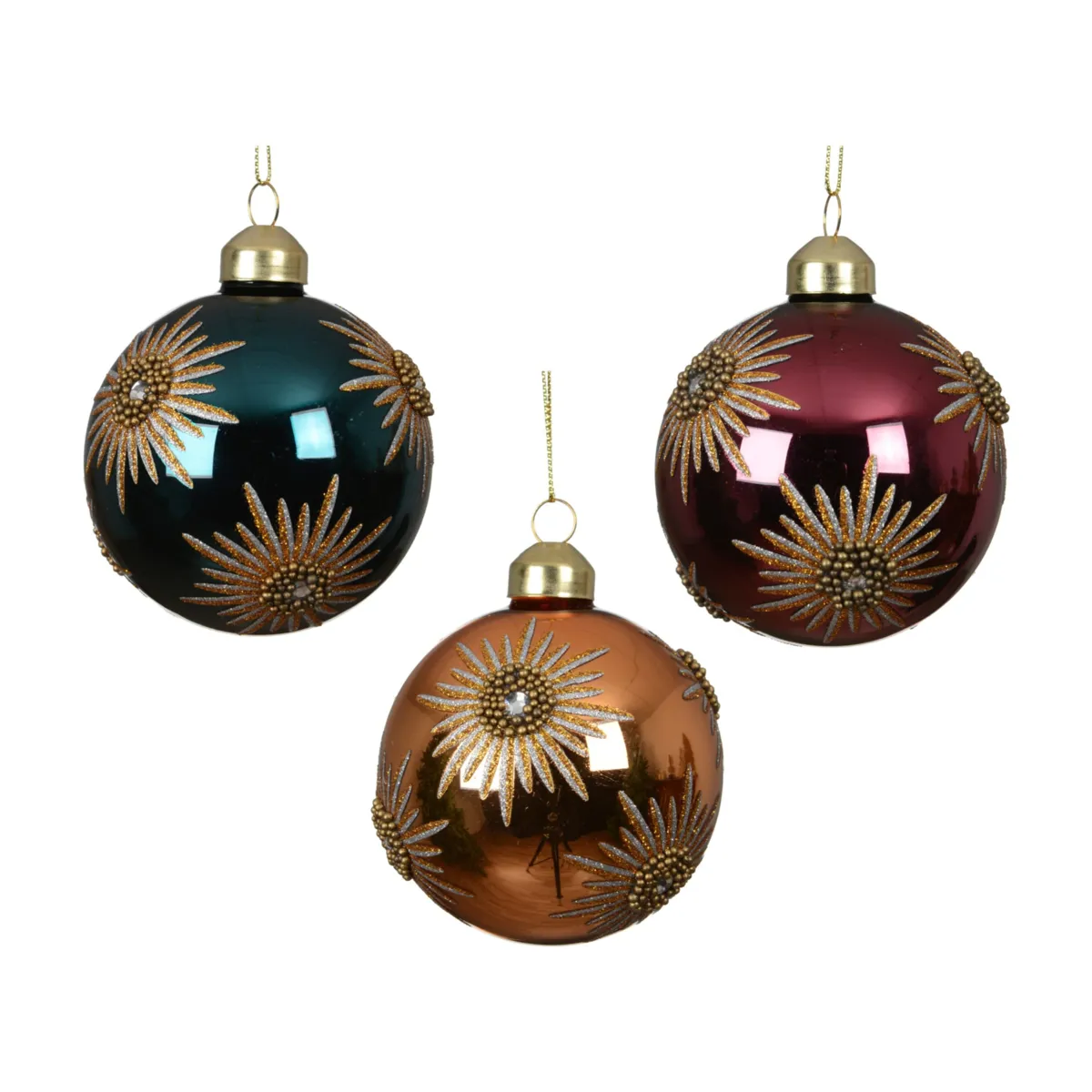 Set di 12 palline di natale in vetro (D80 mm) Astéria Smeraldo, rosa e cognac