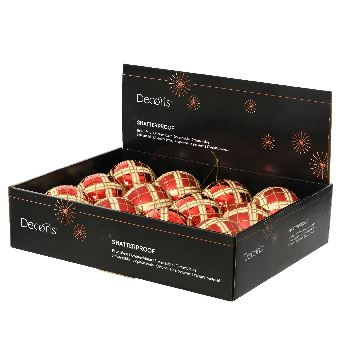 Set di 12 palline di Natale (D80 mm) Marilyn Rosso con glitter oro