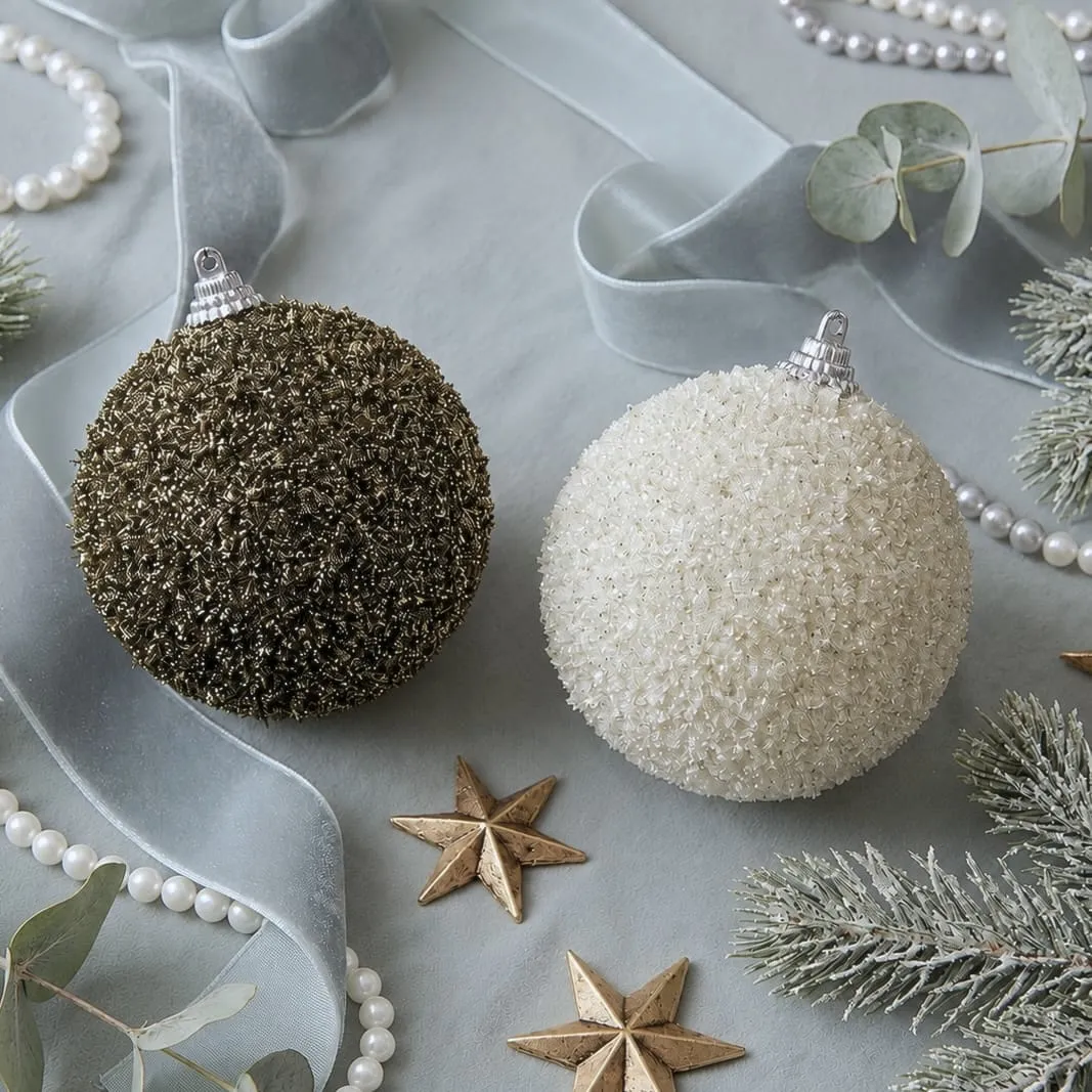 Set di 12 palline di Natale (D80 mm) glitter Rosmarino e Menta bianca