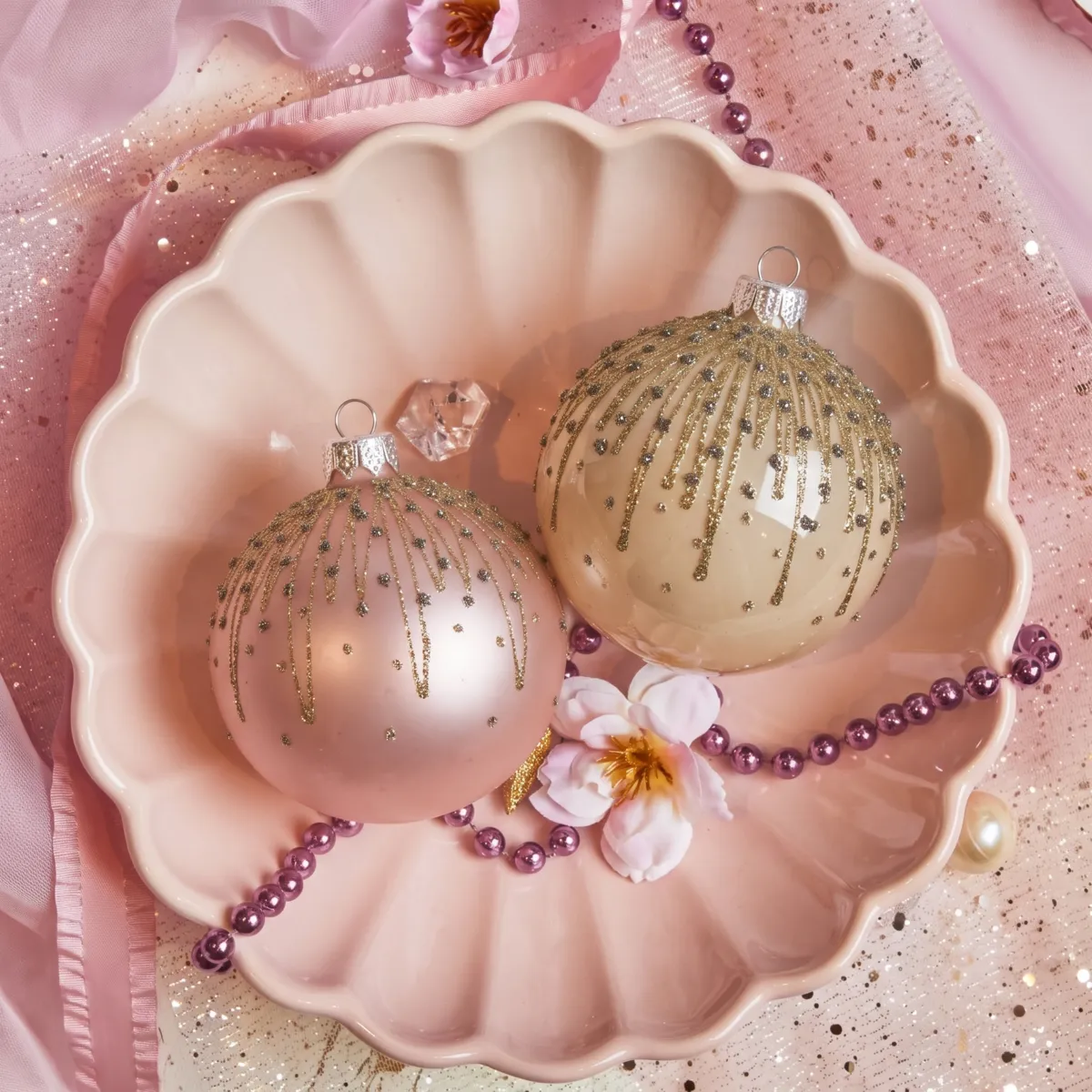 Lot de 6 boules de Noël en verre (D80 mm) Korona Rose poudré  2