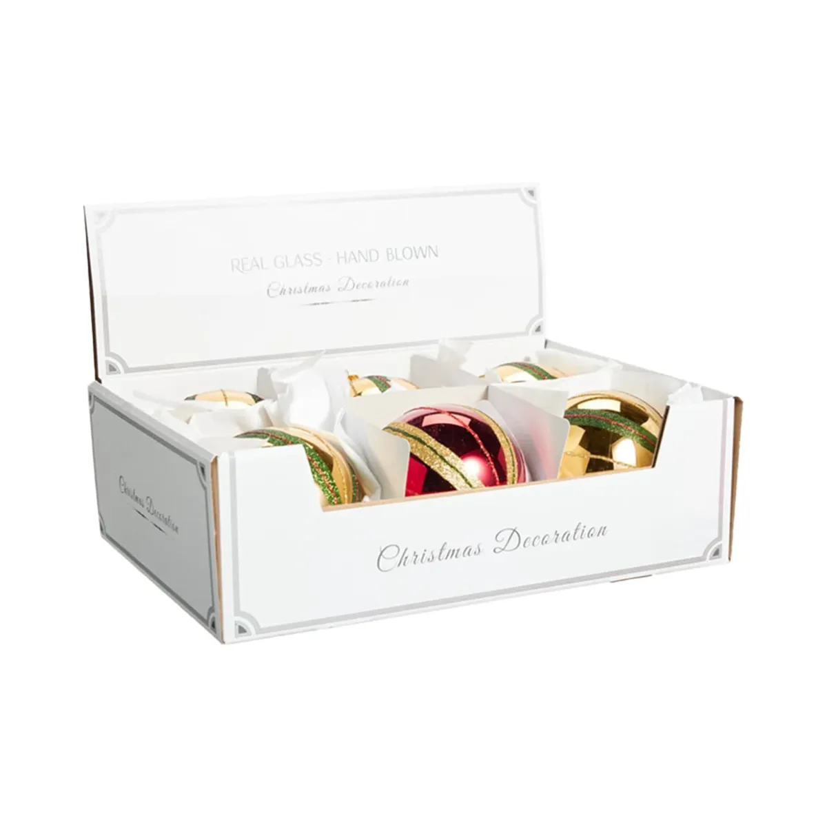 Set di 6 palline di natale in vetro (D100 mm) Opera Rosso e Oro