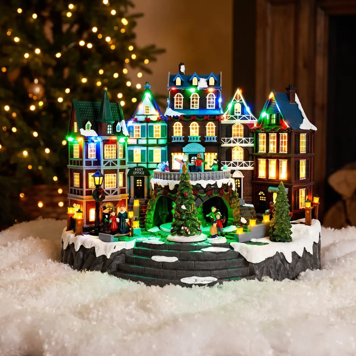 Villaggio di Natale luminoso animato e musicale (H32 cm) Posto festivo Incantato