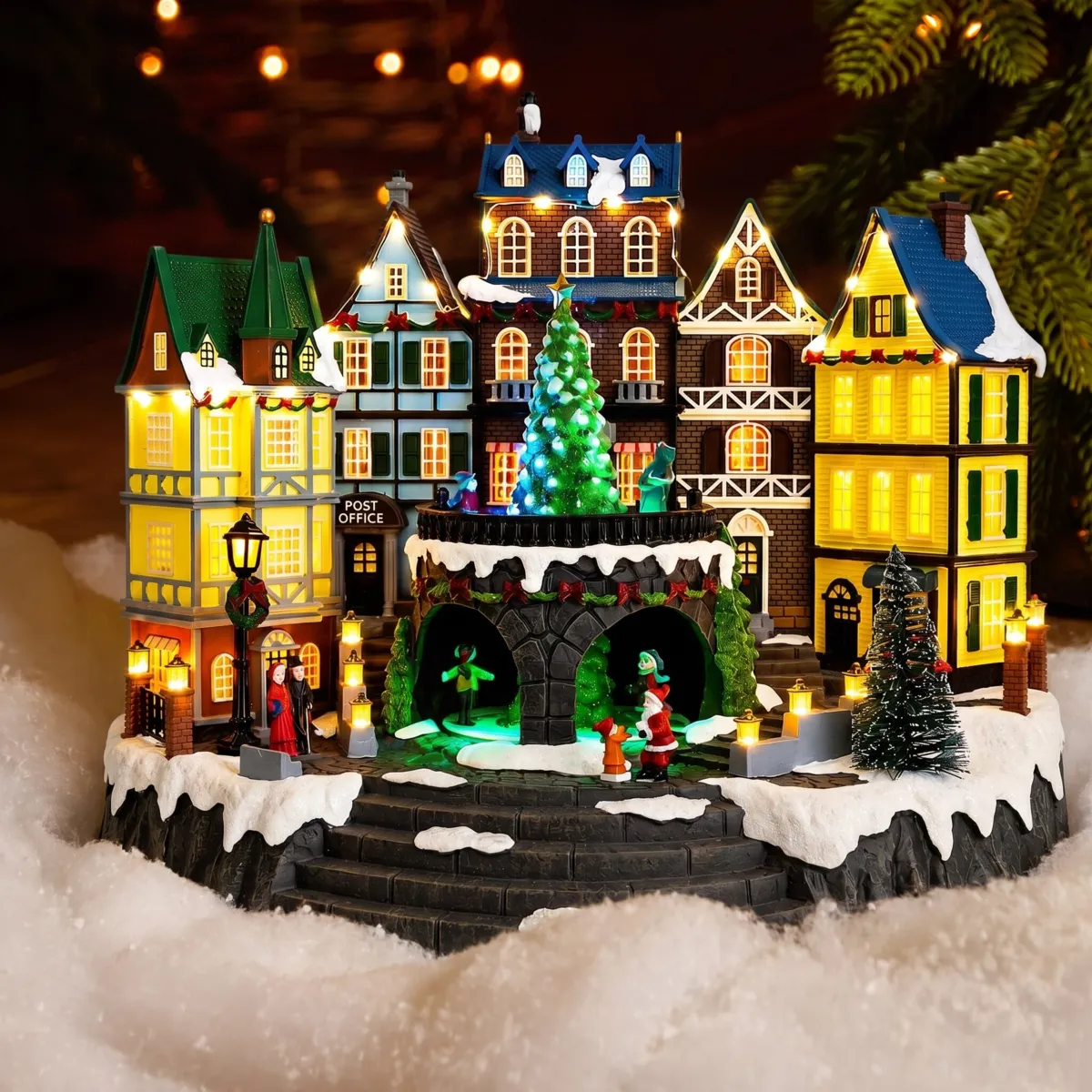 Villaggio di Natale luminoso animato e musicale (H32 cm) Borgo festivo e albero luminoso