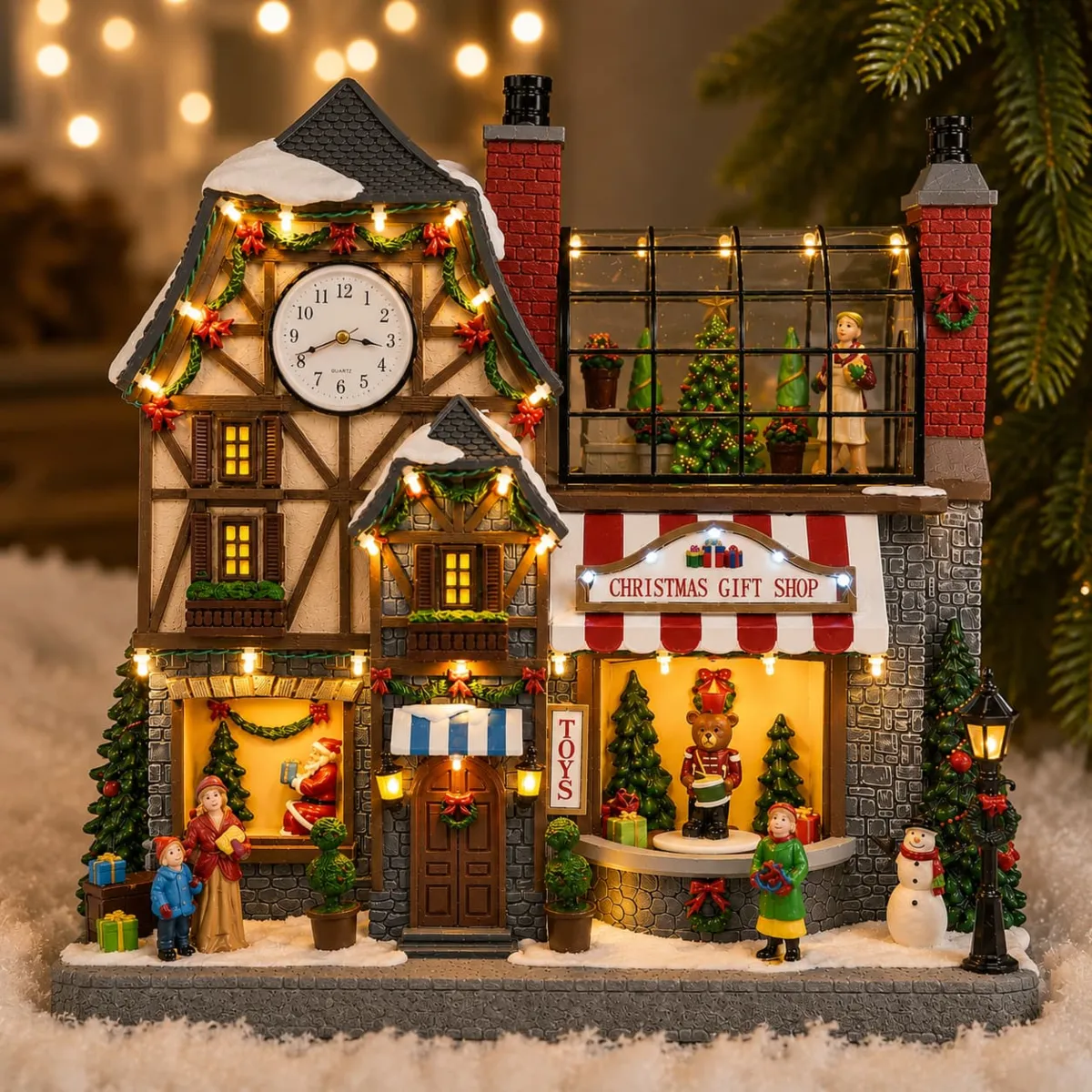 Villaggio di Natale luminoso animato e musicale (H38 cm) Il Campanile dell'atelier Mila Spark