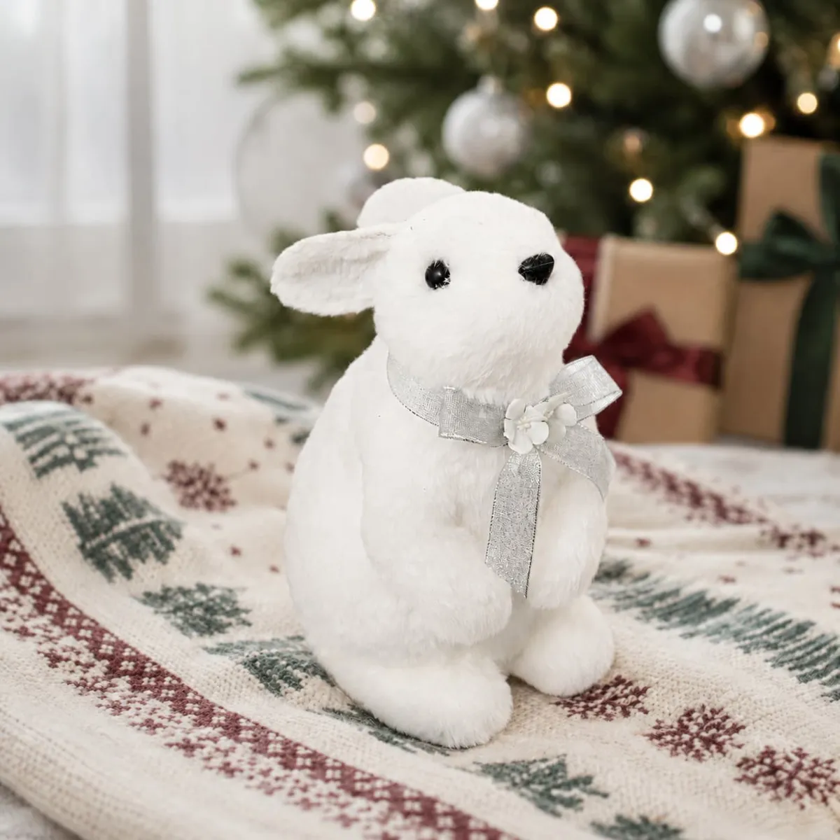 Coniglio di Natale (H25 cm) Giulia piccolo fiocco