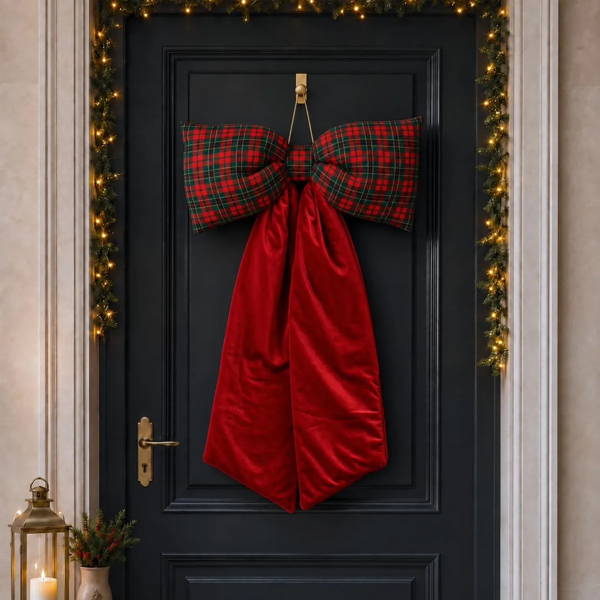 Fiocco di Natale Gigante (H80 cm) Velluto chic Tartan