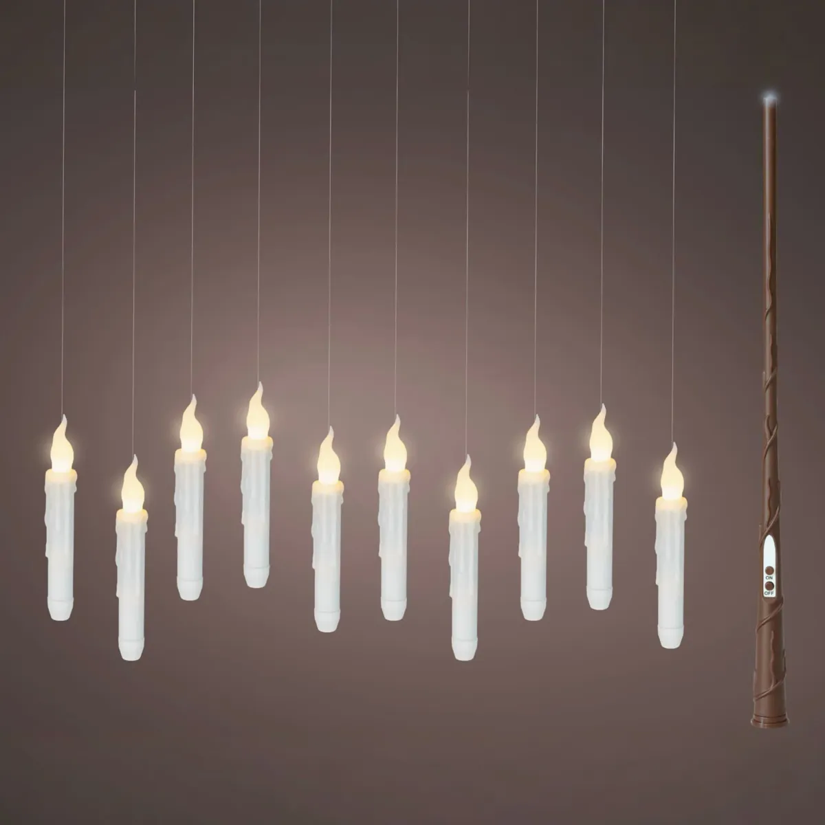 Set di 10 candele LED a sospensione a pile (H17 cm) Magia nell'aria Bianco caldo