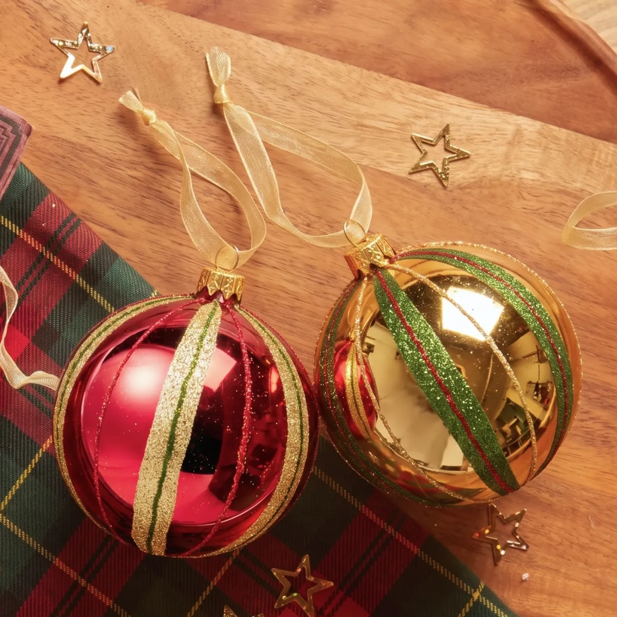 Set di 6 palline di natale in vetro (D100 mm) Opera Rosso e Oro