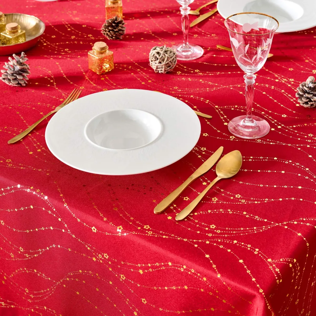 Tovaglia rettangolare effetto anti macchia (150 x 240 cm) Lumia Rosso e oro