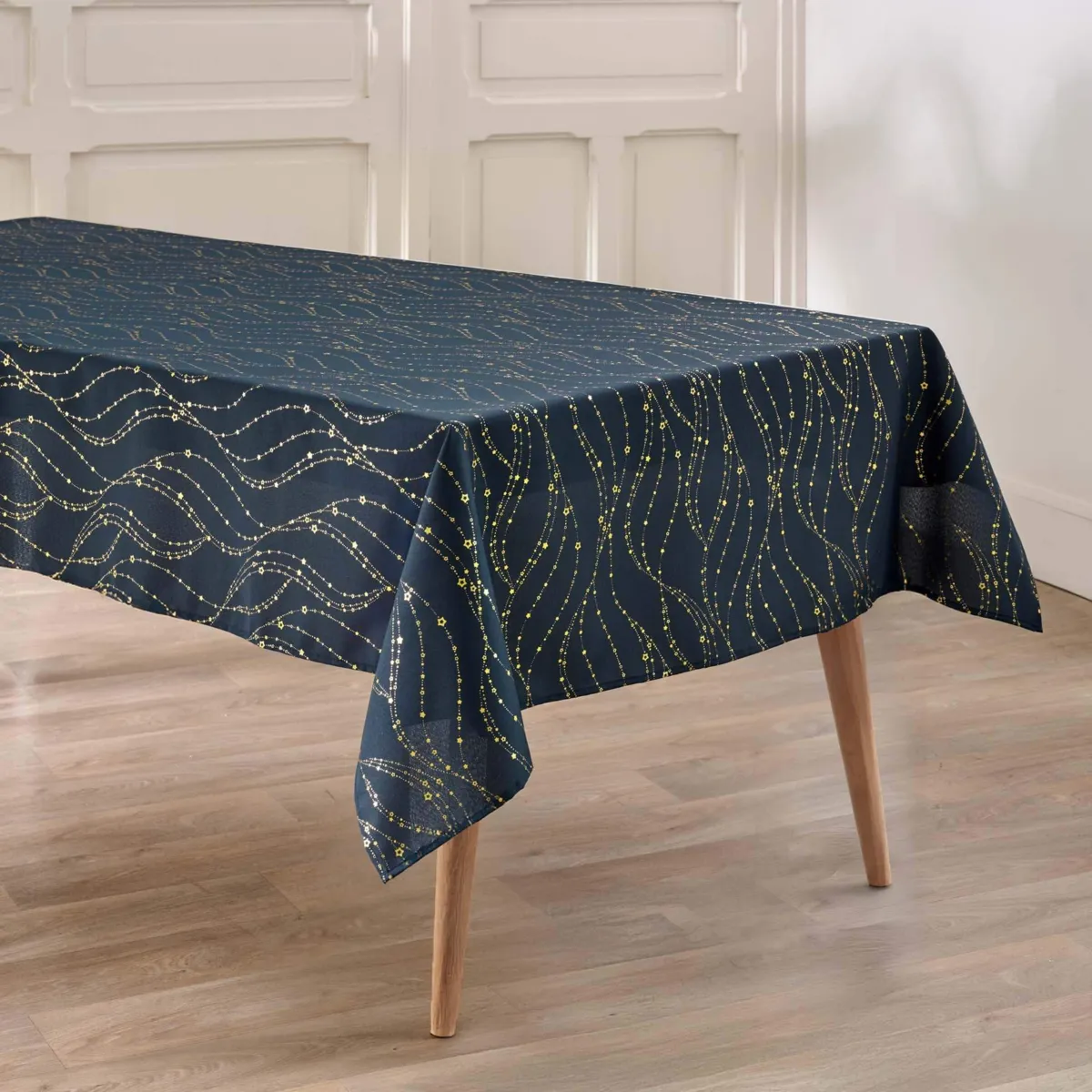 Tovaglia rettangolare effetto anti macchia per Natale (150 x 240 cm) Lumia Blu navy e oro