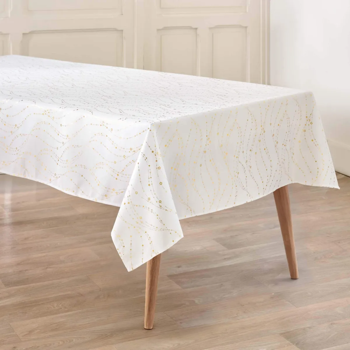 Tovaglia rettangolare effetto anti macchia per Natale (150 x 240 cm) Lumia Bianco e oro