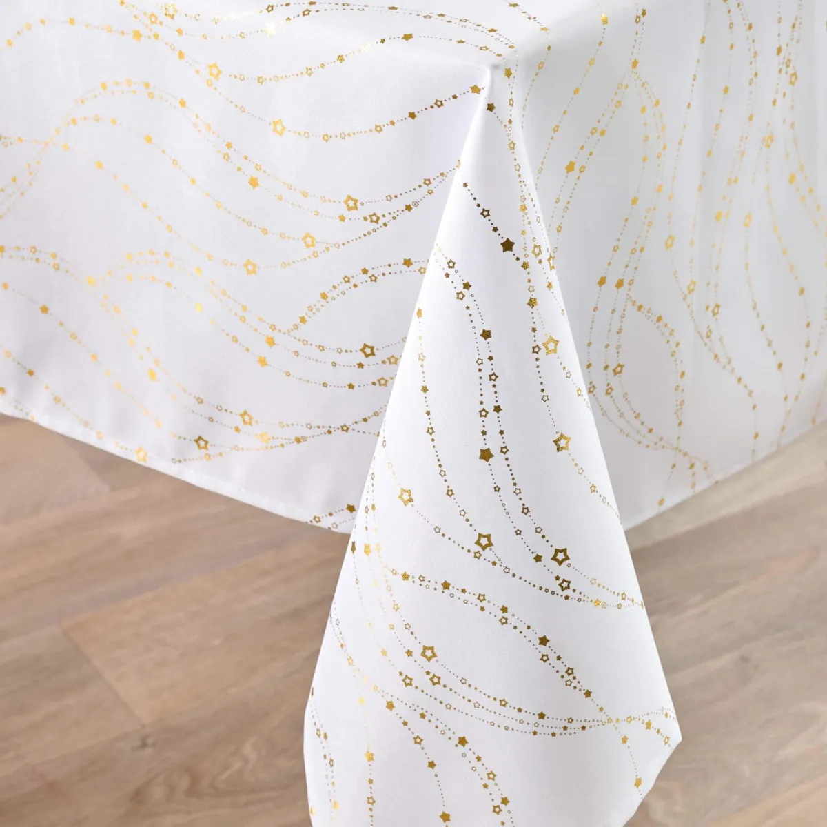 Tovaglia rettangolare effetto anti macchia per Natale (150 x 300 cm) Lumia Bianco e oro