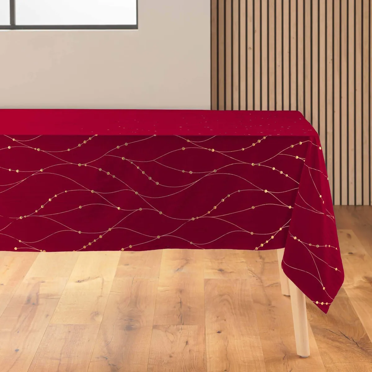 Tovaglia di Natale rettangolare antimacchia (140 x 240 cm) Firmamento Rosso e oro