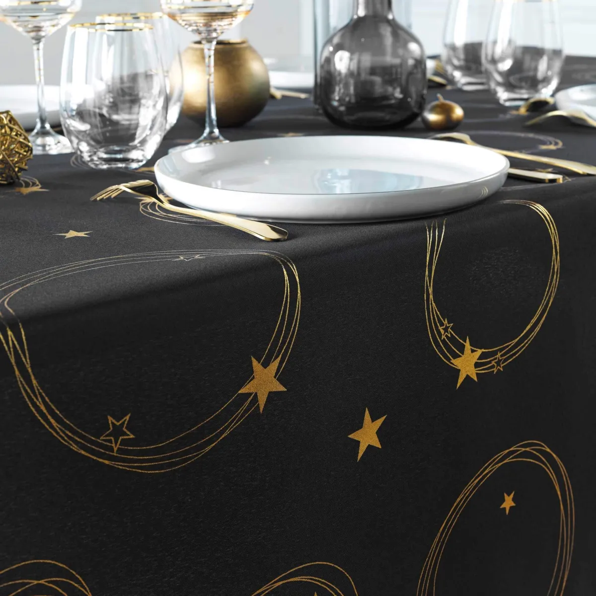 Tovaglia natalizia rettangolare (150 x 300 cm) Star Nero e oro