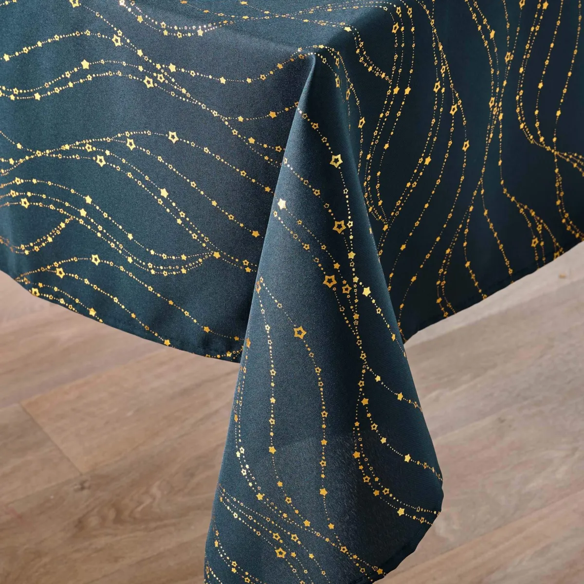 Tovaglia rettangolare effetto anti macchia per Natale (150 x 300 cm) Lumia Blu navy e oro