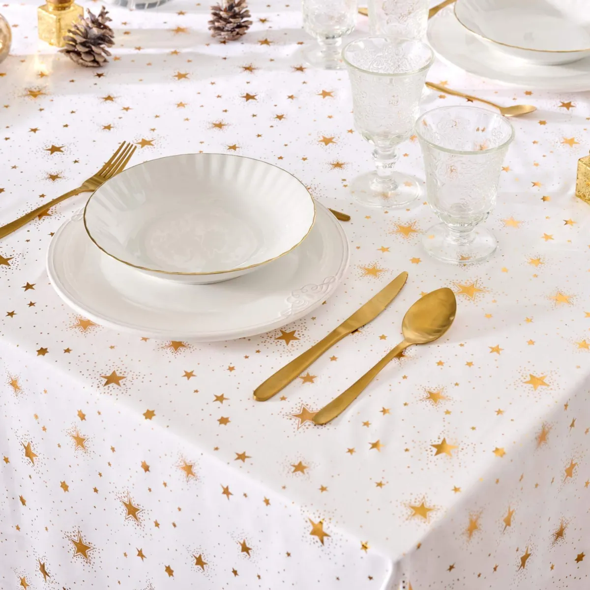 Tovaglia rettangolare anti macchia di Natale (140 x 240 cm) Comete Bianco e oro