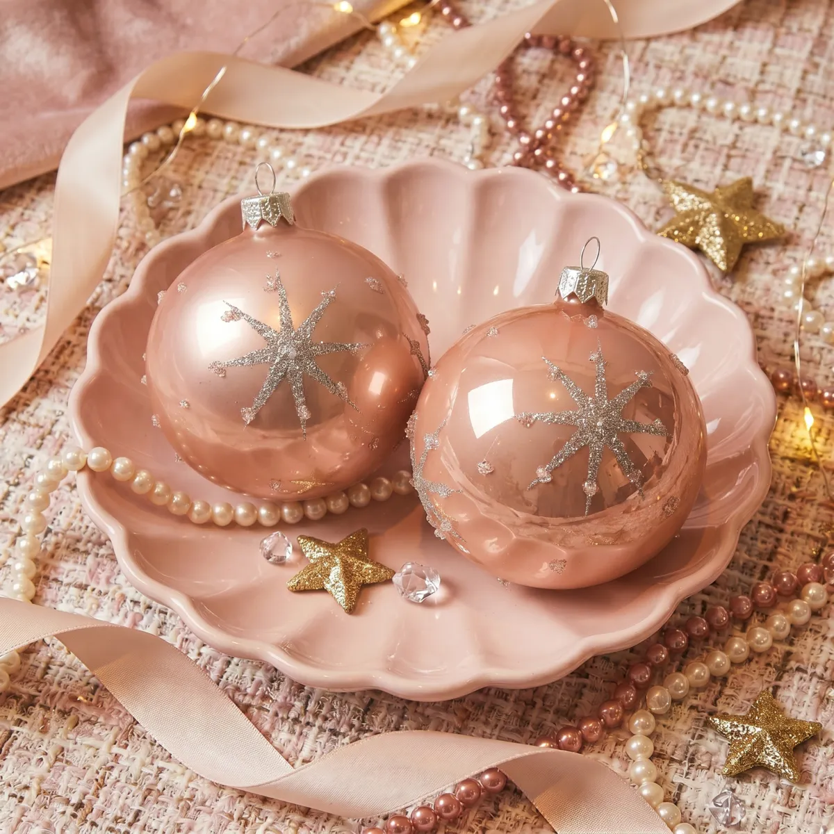 Set di 6 palline di Natale di vetro (D80 mm) Astre Rosa cipria