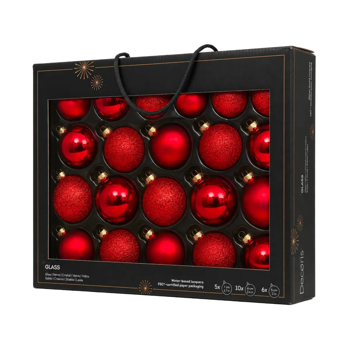Set di 21 palline di natale in vetro assortite Cristallo glitterato Rosso