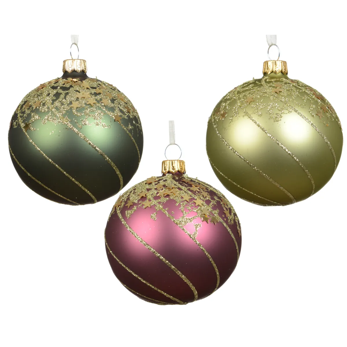 Set di 6 palline in vetro (D80 mm) Celeste Verde e rosa scuro