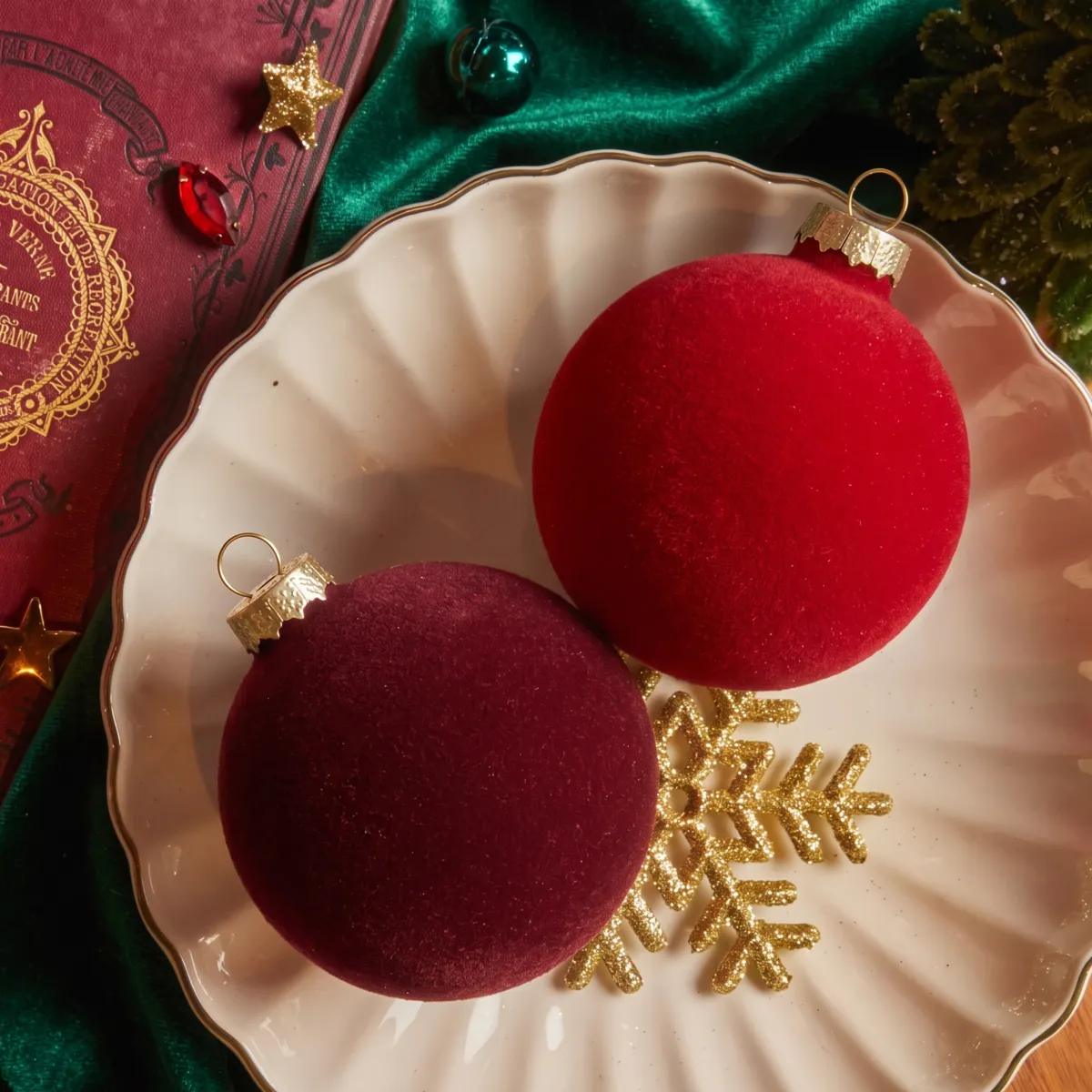 Set di 10 palline di vetro (D60 mm) Velluto Rosso e bordeaux